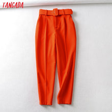 Load image into Gallery viewer, Tangada black suit pants woman high waist pants sashes pockets office ladies pants fashion middle aged pink yellow pants 6A22