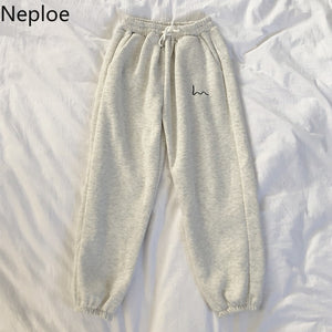 Neploe Pants Women 2020 Spring New Embroidery Elastic High Waist Ladies Trousers Loose Casual Beam Feet Pants Femme 1C285