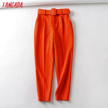 Load image into Gallery viewer, Tangada black suit pants woman high waist pants sashes pockets office ladies pants fashion middle aged pink yellow pants 6A22
