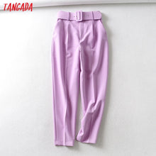 Load image into Gallery viewer, Tangada black suit pants woman high waist pants sashes pockets office ladies pants fashion middle aged pink yellow pants 6A22
